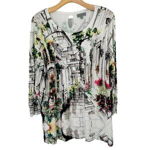 Joseph A Womens Tunic sweater Large Art Print 3/4 Sleeve  Floral size XL